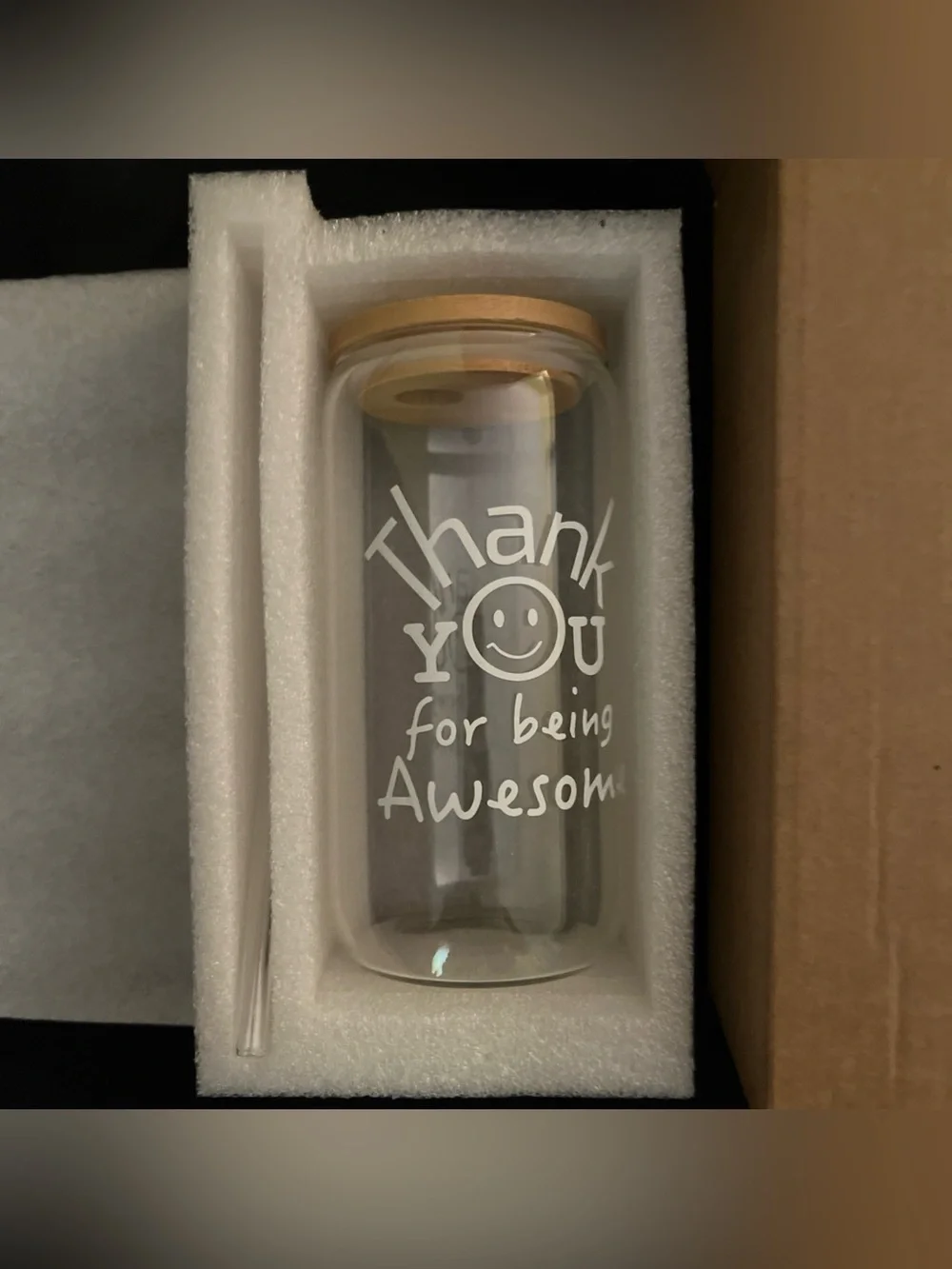 Thank You for Being Awesome Clear Drinking Glass Tumbler Bamboo Lid & Straw